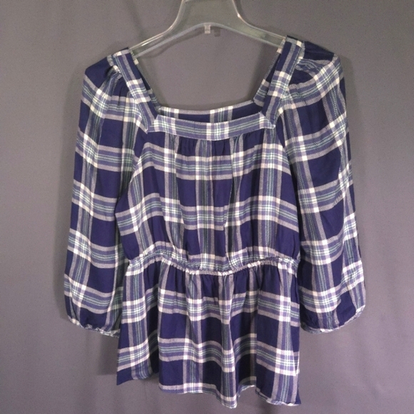 Lane Bryant Tops - NWT Lane‎ Bryant Blouse Illusion Collection Square Neck Plaid Size 12 Milkmaid